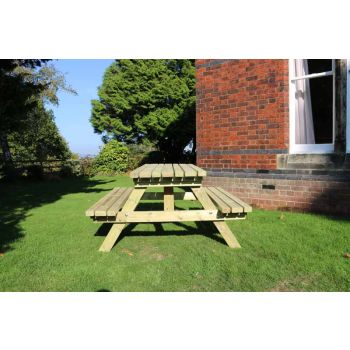 Deluxe Picnic Table, Wooden Garden Furniture - L180 x W150 x H76 cm - Minimal Assembly Required