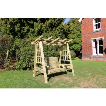 Pergola Swing, Wooden Garden Swinging Seat Hammock with Trellis - L125 x W180 x H185 cm - Minimal Assembly Required