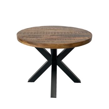 Industrial Round X Leg Dining Table - Mango Wood/Iron - L130 x W130 x H76 cm - Mango PP Saw Finish