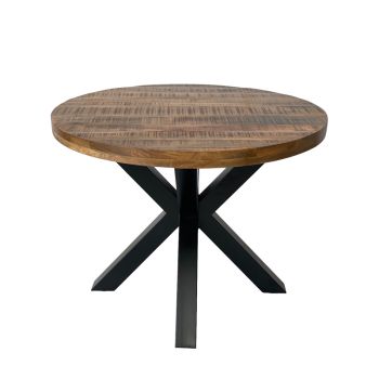 Industrial Round X Leg Dining Table - FLAT PACK LEGS - Mango Wood/Iron - L170 x W170 x H76 cm - PP Sawn Finish - Assembly Required