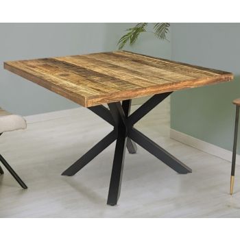 Industrial Square X Leg Dining Table - Mango Wood/Iron - L140 x W140 x H76 cm - PP Sawn Finish - Assembly Required