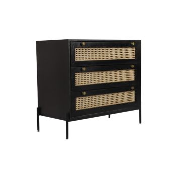Rattan Chest of Drawer - Mango Wood/Iron - L45 x W90 x H78 cm - Black Finish with Natural Rattan - Assembly Required