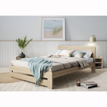 King Size Bed - Wood - L207 x W161 x H80 cm - Pine