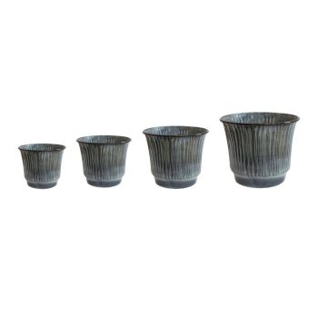 Jasper Ribbed Tapered Planter (Set of 4) - Metal - Smokey Blue