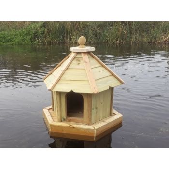 Buttercup Hexagonal Floating Duck House - Small, Waterfowl Nesting Box for Pond or Lake - Pressure Treated Timber
