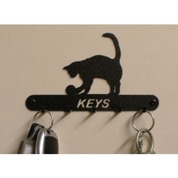 Cat and Ball Key Holder - Rack - Solid Steel - W15 x H9 cm - Black