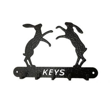 Boxing Hares Key Holder - Steel - W9 x H15 cm - Black