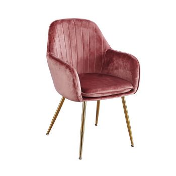 Lara Dining Chair (Pack of 2) - Velvet - L57 x W59 x H84.5 cm - Vintage Pink with Gold Legs