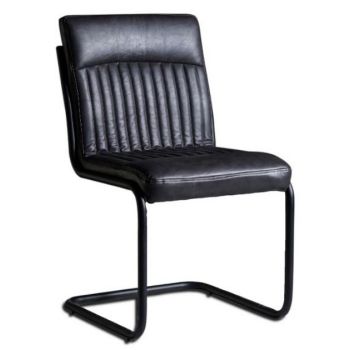 Grey Dining Chair (Set of 2) - Metal/Leather - L60 x W44 x H88 cm