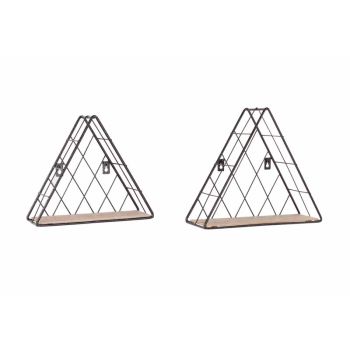 Triangle Set of 2 Display Shelf Set - Black Metal/Wood Effect