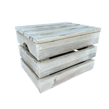 Large Slatted Wooden Storage Crate for Indoor or Outdoor Use - L60 x W37 x H31 cm