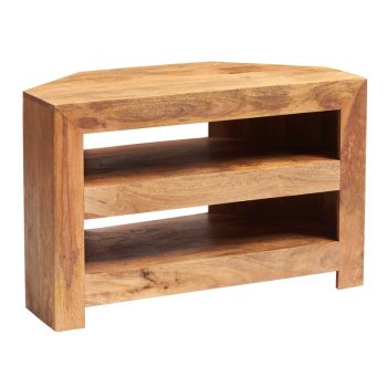 Toko Light Mango Open Corner TV Unit - Solid Mango Wood - L54 x W100 x H65 cm