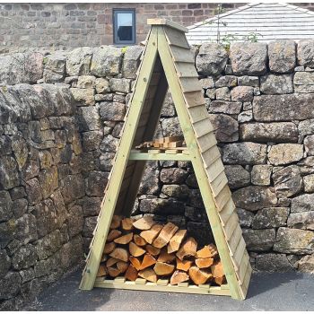 Triangle Log Store, Wooden Garden Timber Fire Wood Kindling And Log Store - L60 x W112 x H180 cm - Minimal Assembly Required