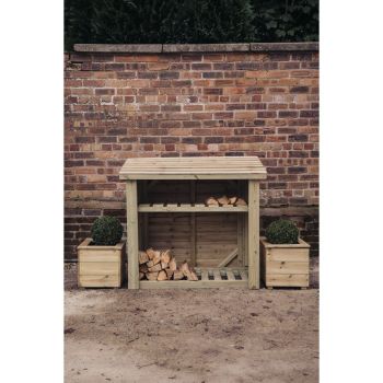 4 x 4 Feet Log Store with Kindling Shelf - Timber - L65 x W131.5 x H118 cm - Partially Assembled