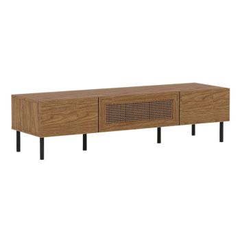 1.4m TV Cabinet - MFC/PVC Rattan - L40 x W140 x H36 cm - Mid Oak/Black