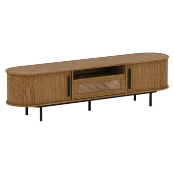 1.8m TV Cabinet - MDF/PVC Rattan - L39.5 x W180 x H48.5 cm - Light Oak