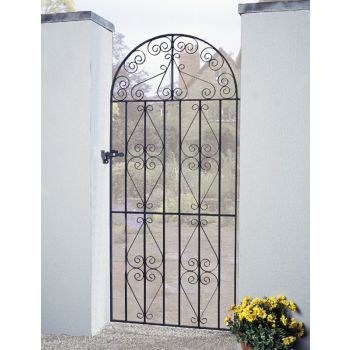 Stirling Scroll Tall Bow Top Single Gate - Solid Steel - Fits Gap of 914 mm x 1830 mm High - Electro Galv./Black Powder Coated