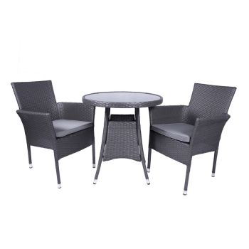 Malaga 2 Seater Stacking Bistro Set with Cushion - Synthetic Rattan - H73 x W70 x L70 cm - Slate Grey