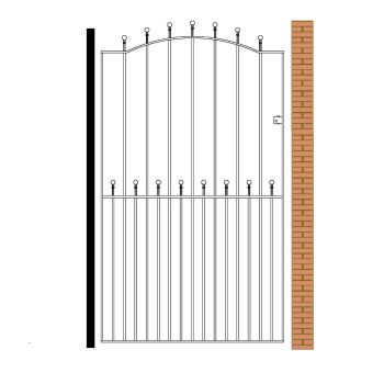 Manor Tall Bow Top Single Gate - Solid Steel - Fits Gap of 1220 mm x 1955 mm High - Electro Galvanised/Black Powder Coated