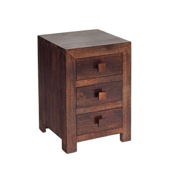 Toko Dark Mango 3 Drawer Bedside - Solid Mango Wood - L40 x W42 x H62 cm