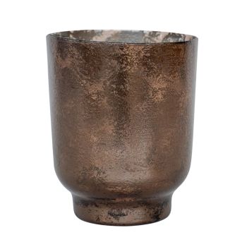 Metallic Bronze Glass Tealight Holder - Glass - L15.5 x W15.5 x H19 cm - Bronze