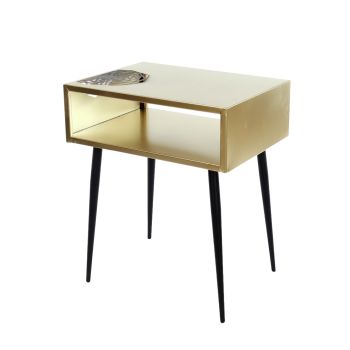 Galaxy Bedside Table - L35.8 x W46.2 x H55.6 cm - Metal - Gold/Black - Partially Assembled
