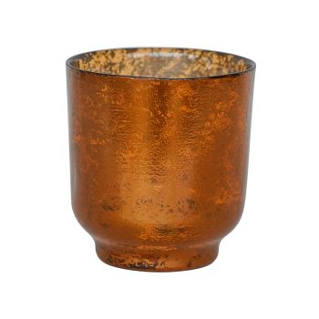 Metallic Copper Glass Tealight Holder - Glass - L15.5 x W15.5 x H19 cm - Copper