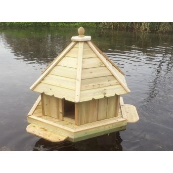 Buttercup Hexagonal Floating Duck House - Medium, Waterfowl Nesting Box for Pond or Lake - Pressure Treated Timber