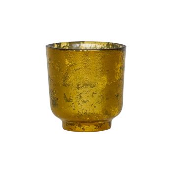 Metallic Gold Tea Light Holder - Glass - L15.5 x W15.5 x H19 cm - Gold