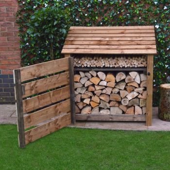 Greetham 4ft Log Store with Doors and Kindling Shelf - L80 x W123 x H128 cm - Rustic Brown