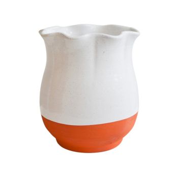 Moreton Scalloped Vase - Ceramic - L24 x W24 x H30 cm - Ivory/Terracotta