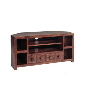 Toko Dark Mango Corner TV Unit - Solid Mango Wood - L45 x W110 x H55 cm
