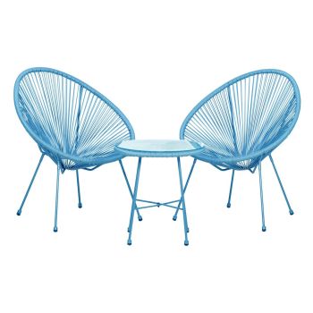 Monaco 3 Pc Egg Chair Set with Screw in Legs - Powder Coated Steel - H52 x W50 x L50 cm - Blue