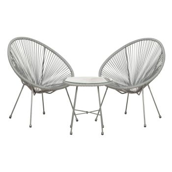 Monaco 3 Pc Egg Chair Set with Screw in Legs - Powder Coated Steel - H52 x W50 x L50 cm - Grey