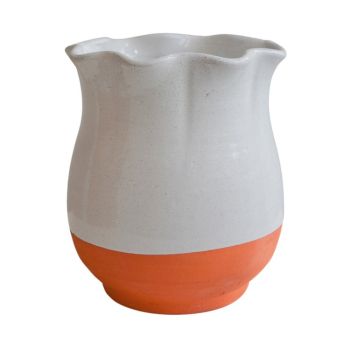 Moreton Scalloped Vase - Ceramic - L25 x W25 x H30 cm - Olive/Terracotta