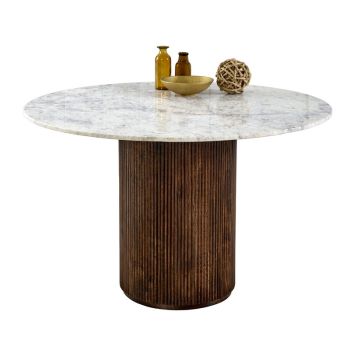 Opal Dining Table Round with Marble Top & Mango Wood Base - L120 x W120 x H76 cm