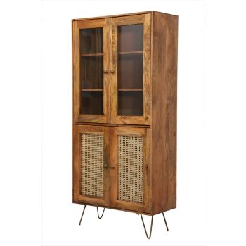 Nyack Almiraha Cabinet - Mango Wood/Iron - L45 x W86 x H185 cm - Light Brown with Natural Rattan - Assembly Required