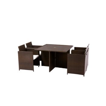 Nevada 4 Seater Cube Set - Steel/Synthetic Rattan - H75 x W114 x L114 cm - Brown