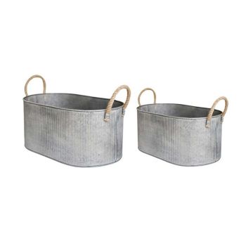 Outdoor Rope Handle Trough (Set of 2) - Galvanised