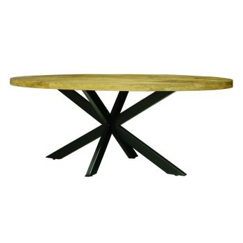 Kerela Oval Dining Table Spider Leg - Mango Wood/Iron - L100 x W200 x H76 cm - PP Sawn Finish - Assembly Required