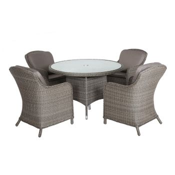 Paris 4 Seater Round Table with Cushions - Synthetic Rattan - H74 x W110 x L110 cm - Grey