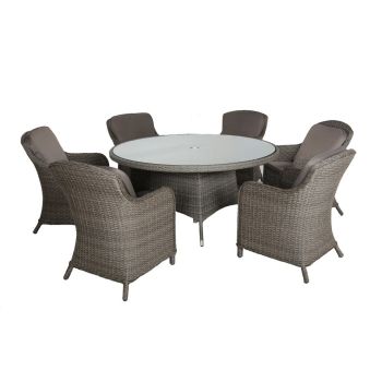 Paris 6 Seater Round with Cushions - Synthetic Rattan - H74 x W140 x L140 cm - Grey