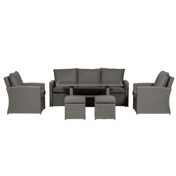 Paris 7 Seater 6 Pc Deluxe Sofa Dining Set - Synthetic Rattan - H82 x W183 x L81 cm - Grey