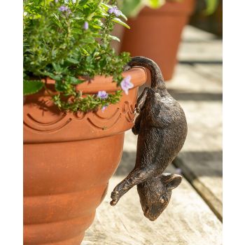 Antique Bronze Coloured Mouse Pot Buddy Plant Pot Hanger - L10.5 x W4.5 x H5 cm