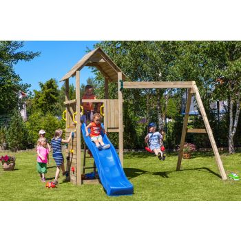 Carol Adventure Peaks Fortress 2 with Blue Slide - Outdoor Play Set - Pressure Treated Wood - L345.3 x W193.5 x H210 cm