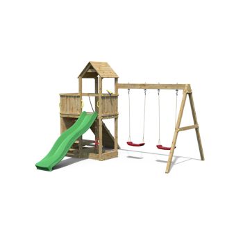 Floppi Summit Seeker Scramble with Green Slide - Outdoor Play Set - Pressure Treated Wood - L443 x W501 x H272 cm