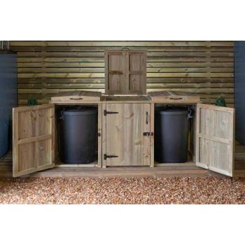 Paythorne Dustbin Store Triple - Timber - L64 x W180.5 x H88 cm
