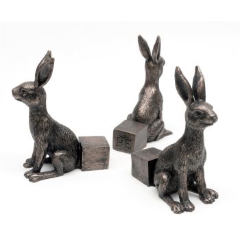 Small Bronze Sitting Hare Plant Pot Feet - Set of 3