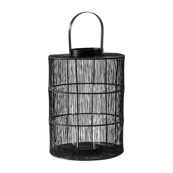 Portofino Wirework Lantern with Glass Insert - Metal - L24 x W24 x H34 cm - Black