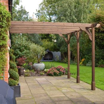 Wall Mounted Premium Pergola 3 Post - L420 x W420 x H270 cm - Rustic Brown